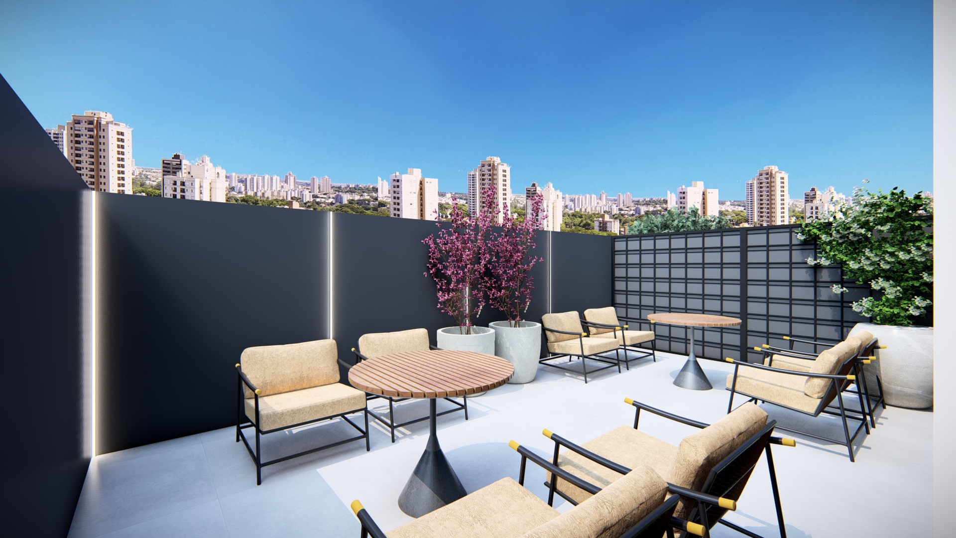 Garden com estar externo e vista da cidade do Wall Street Corporate, Chapecó