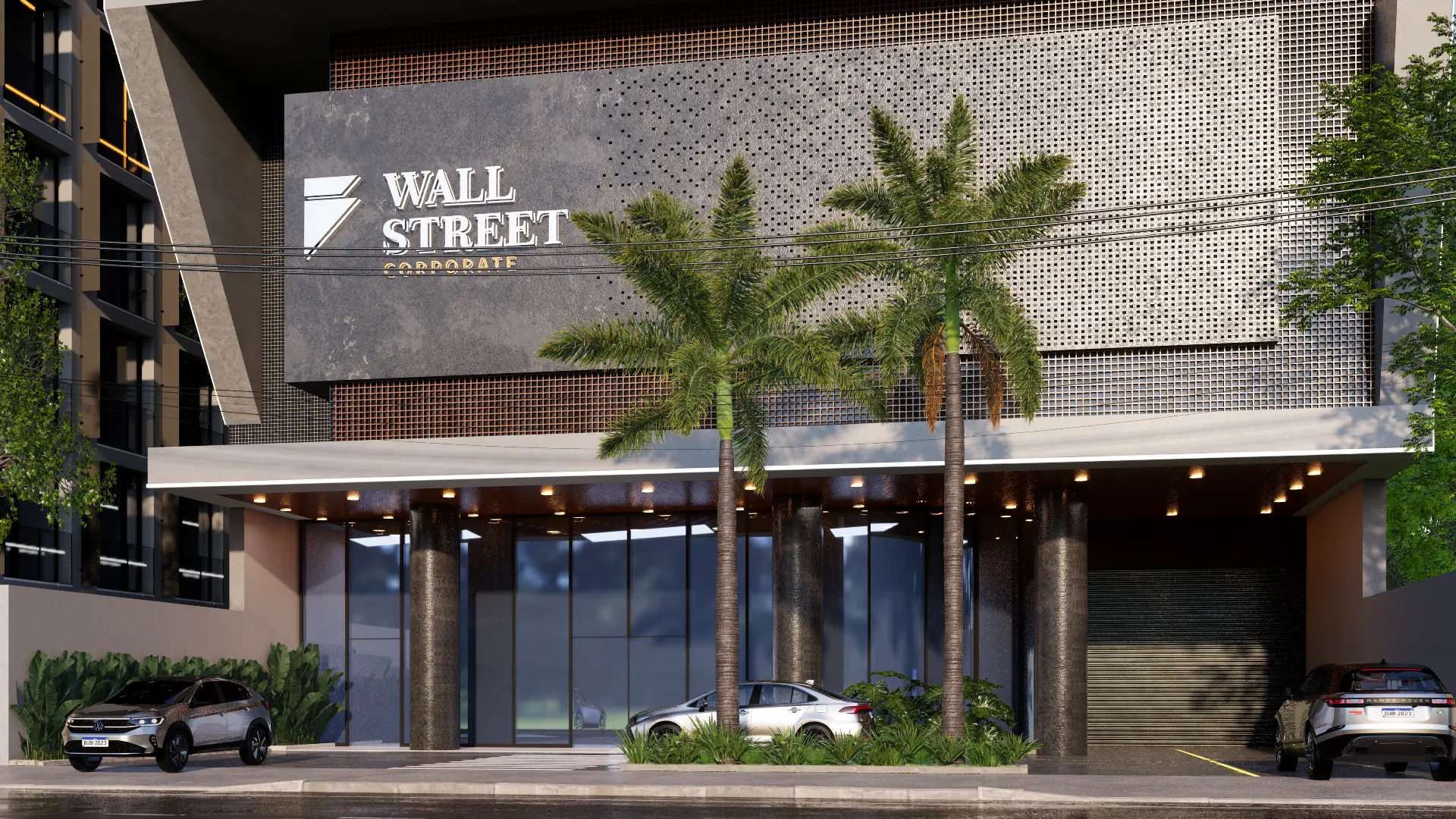 Acesso principal com port-cochère do Wall Street Corporate, Chapecó